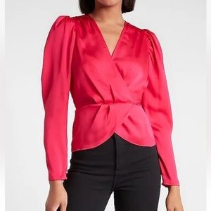 Express Satin Faux Wrap Front Peplum Top.